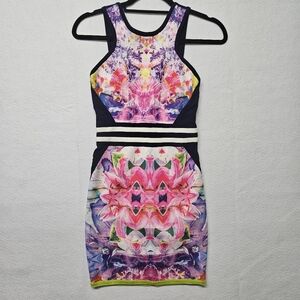 WOW Couture Colorful Festival Psychedelic Tropical Body-Hugging Stretch Dress